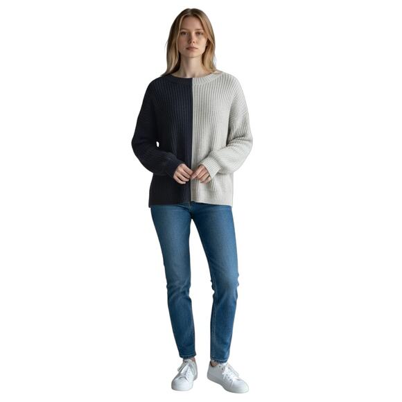 Sanctuary Colorblock Sweater Womens Small Black Gray Pullover Knit Crewneck Cozy - Picture 1 of 10